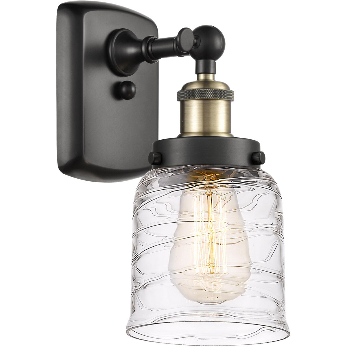 Ballston Bell LED 5 inch Black Antique Brass Sconce Wall Light in Clear with Cage