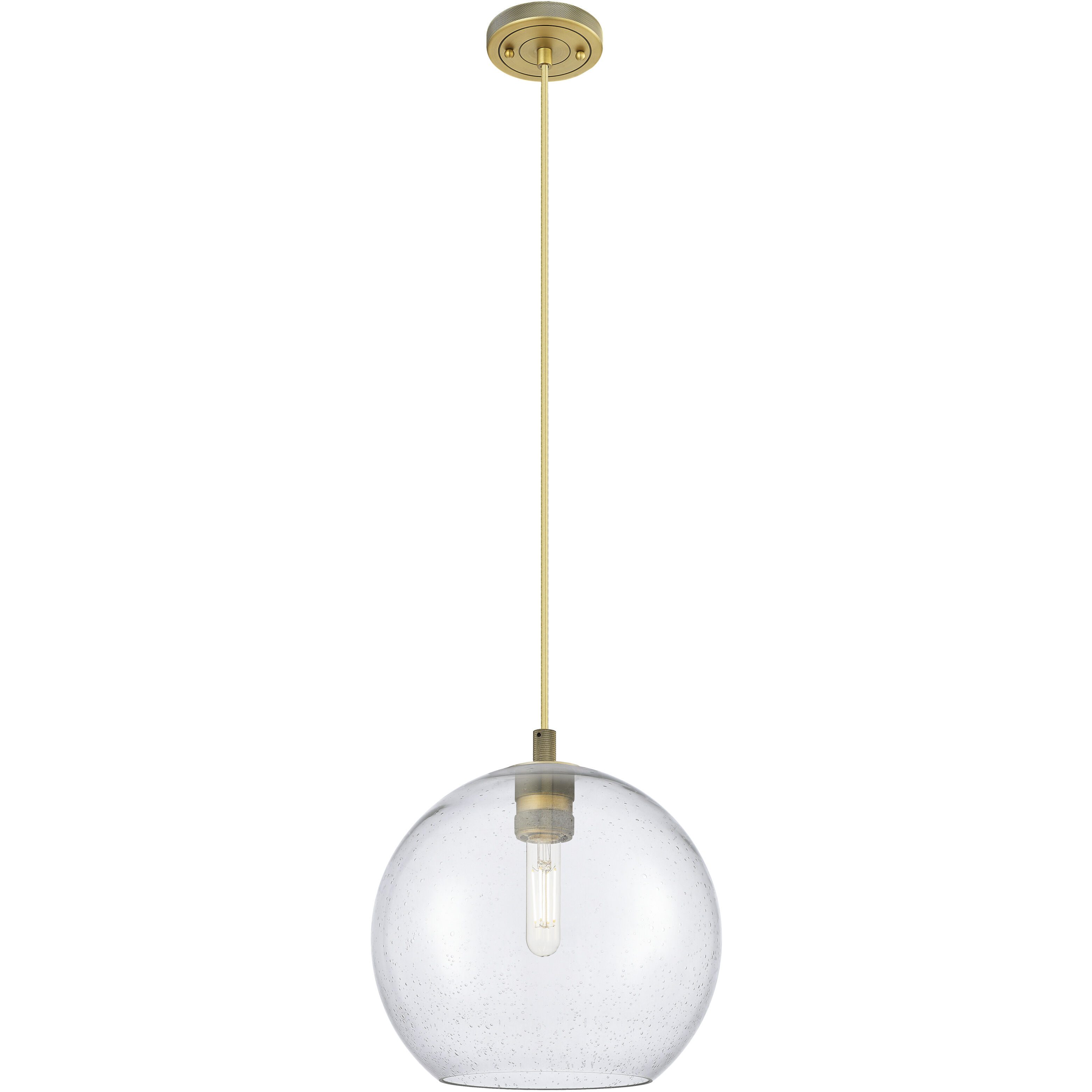 Crown Point 1 Light 10 inch Brushed Brass Pendant Ceiling Light in Seedy Glass