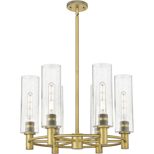 Crown Point 6 Light 24 inch Brushed Brass Chandelier Ceiling Light in Seedy Glass