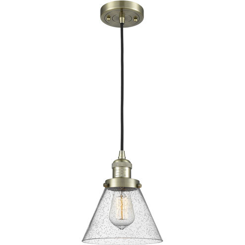 Franklin Restoration Cone LED 8 inch Antique Brass Mini Pendant Ceiling Light in Seedy, Franklin Restoration
