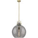 Newton Sphere 1 Light 16 inch Brushed Brass Pendant Ceiling Light in Plated Smoke Glass