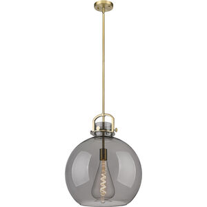 Newton Sphere 1 Light 16 inch Brushed Brass Pendant Ceiling Light in Plated Smoke Glass