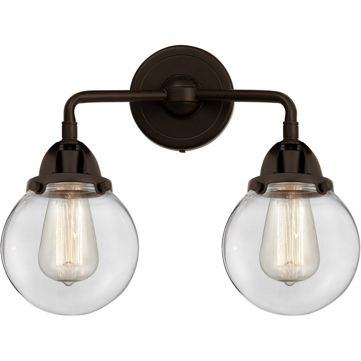 Nouveau 2 Beacon 2 Light 14 inch Oil Rubbed Bronze Bath Vanity Light Wall Light in Clear Glass