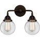 Nouveau 2 Beacon 2 Light 14 inch Oil Rubbed Bronze Bath Vanity Light Wall Light in Clear Glass