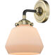 Nouveau Fulton LED 7 inch Black Antique Brass Sconce Wall Light in Matte White Glass, Nouveau