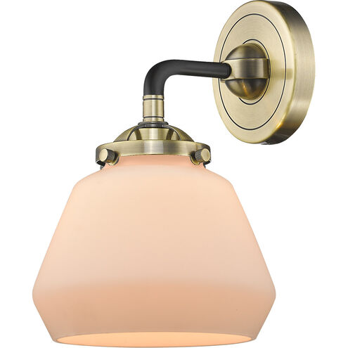 Nouveau Fulton 1 Light 7 inch Black Antique Brass Sconce Wall Light in Matte White Glass, Nouveau