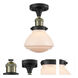 Franklin Restoration Olean LED 7 inch Black Antique Brass Semi-Flush Mount Ceiling Light in Matte White Glass, Franklin Restoration
