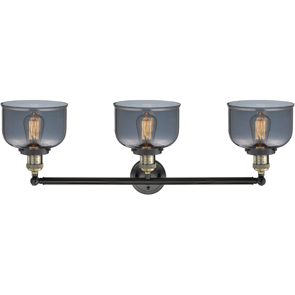 Franklin Restoration Large Bell 3 Light 32 inch Black Antique Brass Bath Vanity Light Wall Light in Plated Smoke Glass, Franklin Restoration