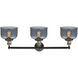 Franklin Restoration Large Bell 3 Light 32 inch Black Antique Brass Bath Vanity Light Wall Light in Plated Smoke Glass, Franklin Restoration