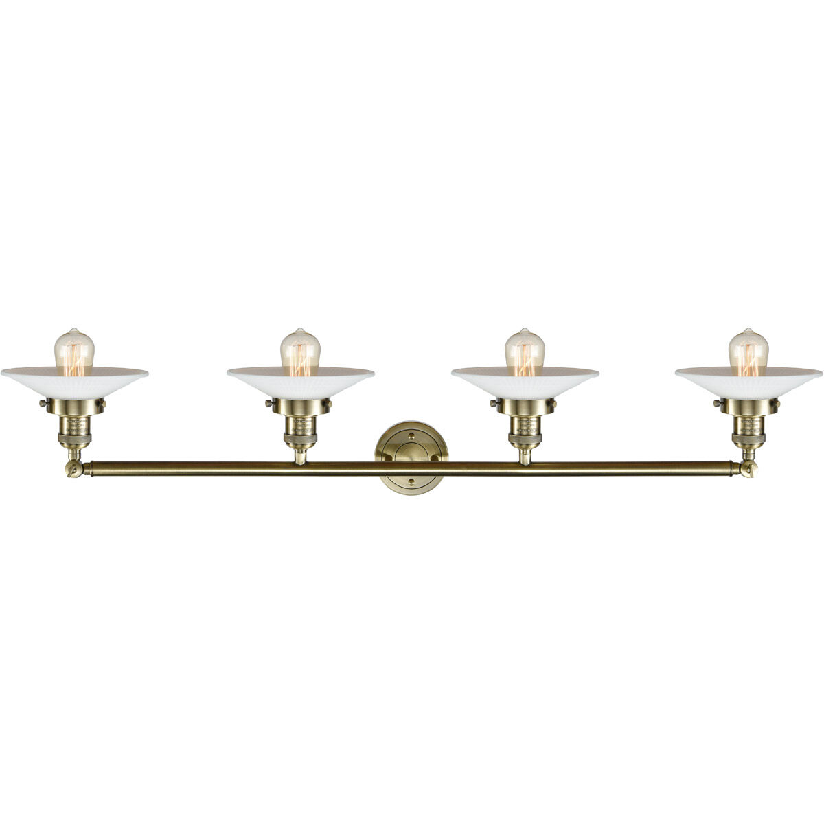 Franklin Restoration Halophane 4 Light 45 inch Antique Brass Bath Vanity Light Wall Light in Incandescent, Matte White Halophane Glass, Franklin Restoration