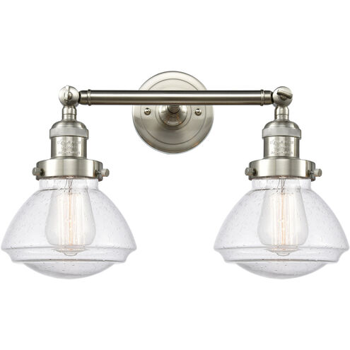Franklin Restoration Olean 2 Light 17 inch Brushed Satin Nickel Bath Vanity Light Wall Light in Seedy Glass, Franklin Restoration