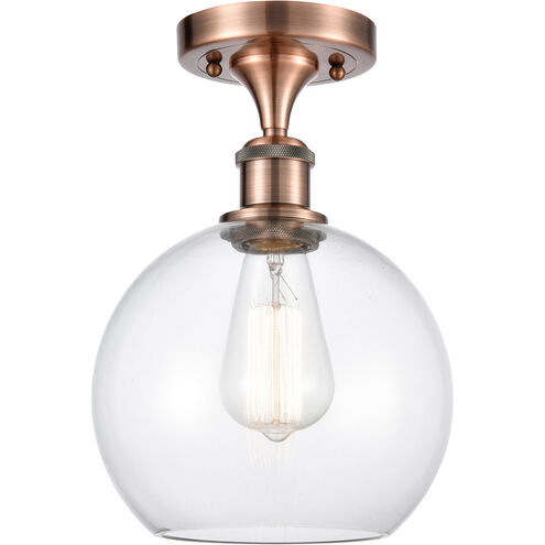 Ballston Athens 1 Light 8 inch Antique Copper Semi-Flush Mount Ceiling Light in Clear Glass, Ballston