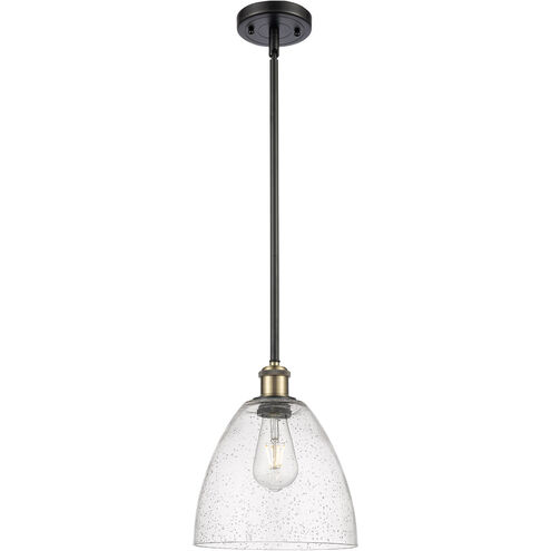 Ballston Dome LED 9 inch Black Antique Brass Mini Pendant Ceiling Light in Seedy Glass