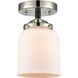Nouveau Small Bell LED 5 inch Black Polished Nickel Semi-Flush Mount Ceiling Light in Matte White Glass, Nouveau