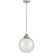 Nouveau 2 Beacon 1 Light 10 inch Brushed Satin Nickel Mini Pendant Ceiling Light in Incandescent, Seedy