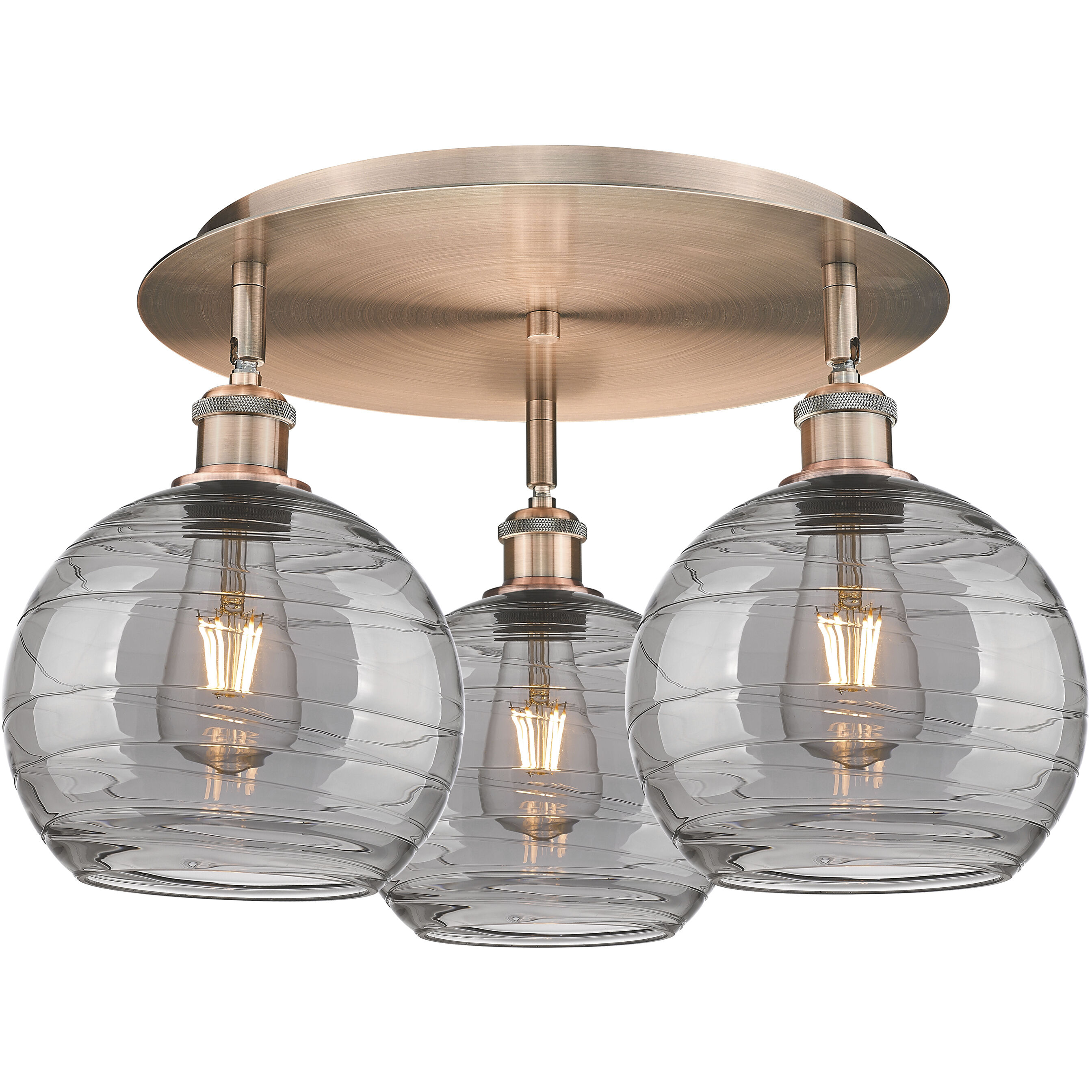 Ballston Athens Deco Swirl 3 Light 19.75 inch Antique Copper Flush Mount Ceiling Light