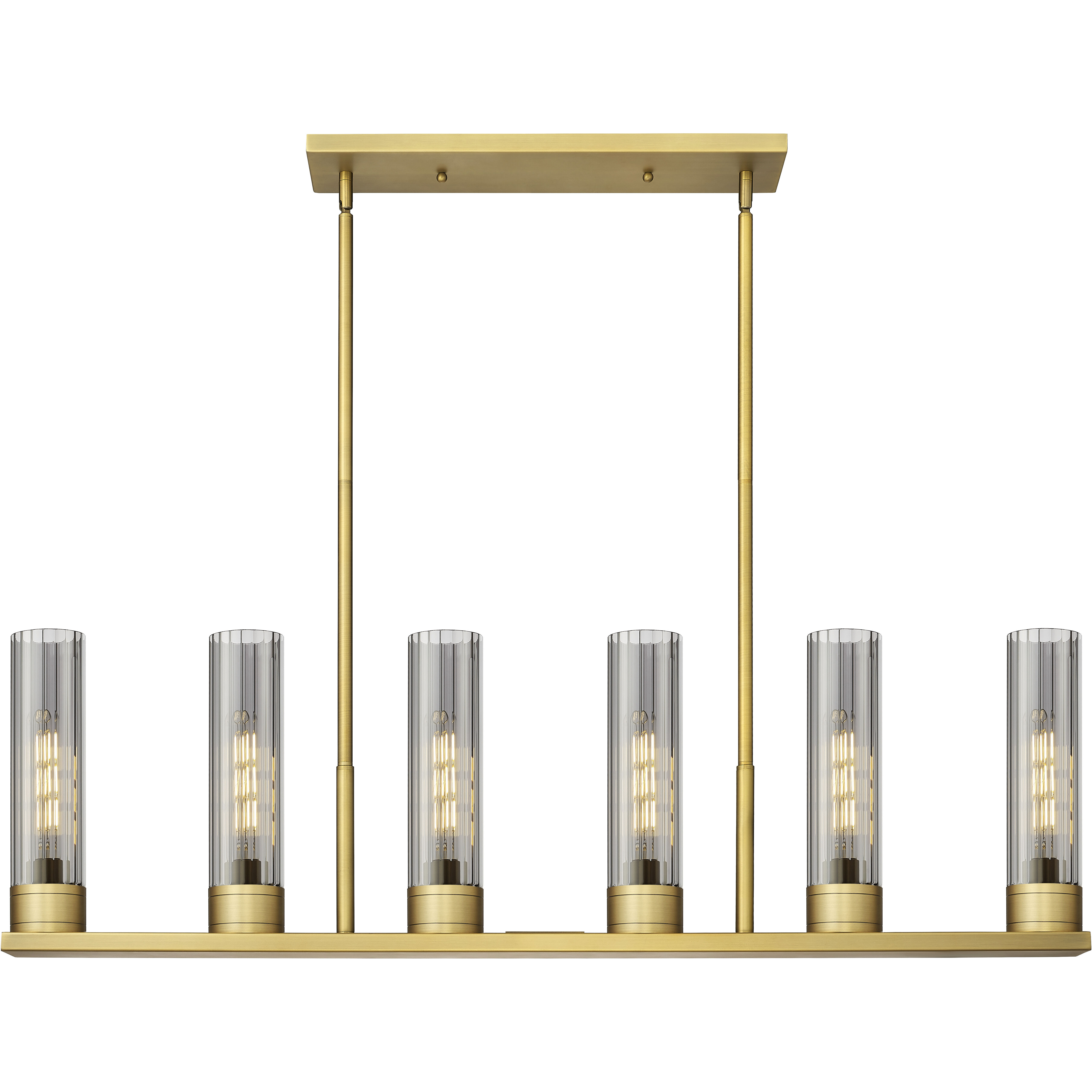 Empire 6 Light 44.25 inch Brushed Brass Linear Pendant Ceiling Light in Plated Smoke Glass