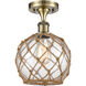 Ballston Farmhouse Rope 1 Light 8 inch Antique Brass Semi-Flush Mount Ceiling Light in Incandescent, Clear Glass with Brown Rope, Ballston