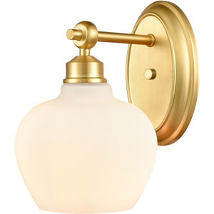 Amina LED 7 inch Satin Gold Bath Vanity Light Wall Light in White Glass