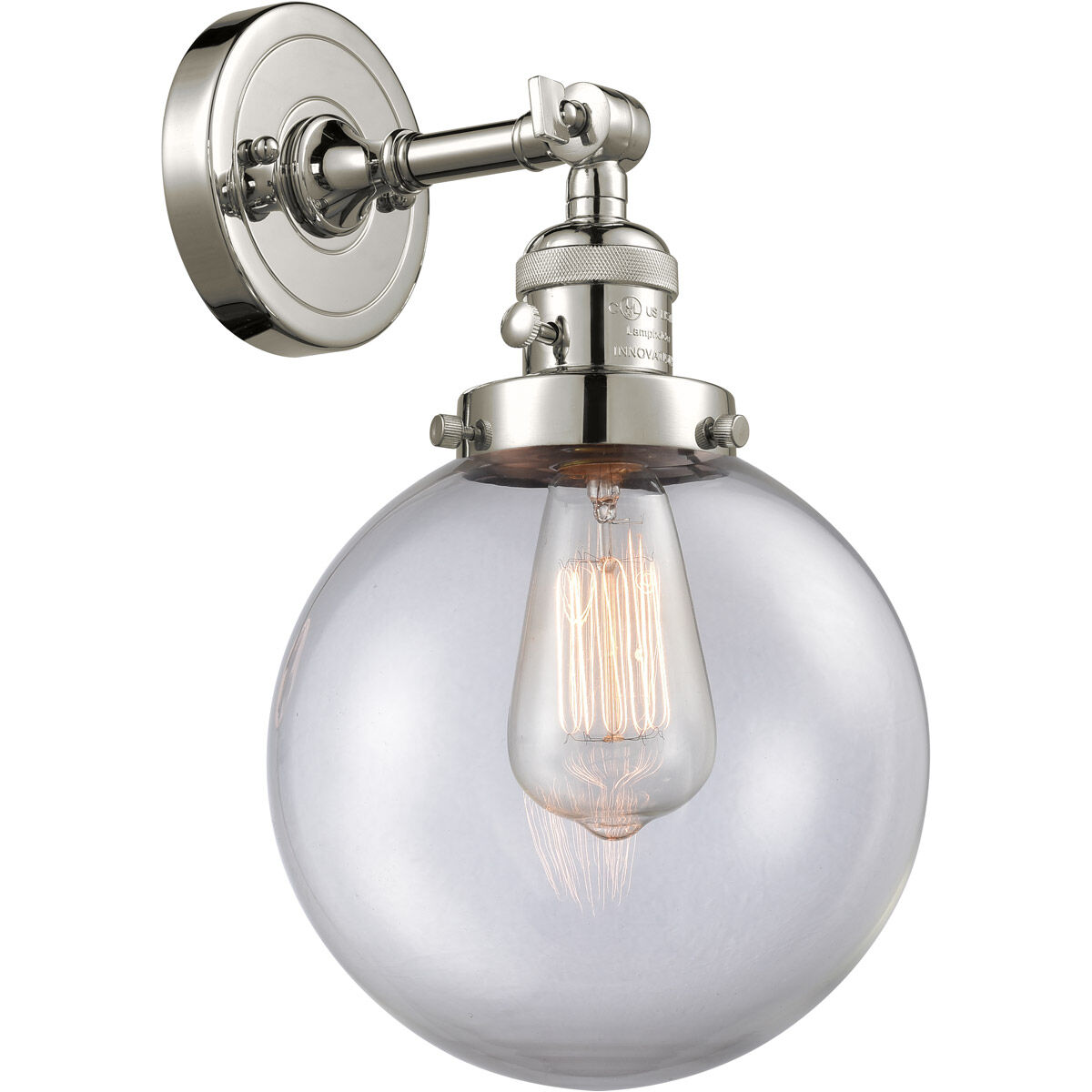 Franklin Restoration Large Beacon LED 8 inch Polished Nickel Sconce Wall Light, Franklin Restoration