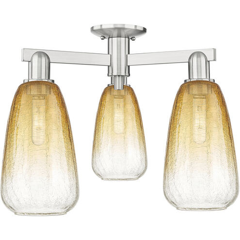 Brookhaven Almond 3 Light 23.5 inch Brushed Satin Nickel Semi-Flush Mount Ceiling Light in Amber Glass