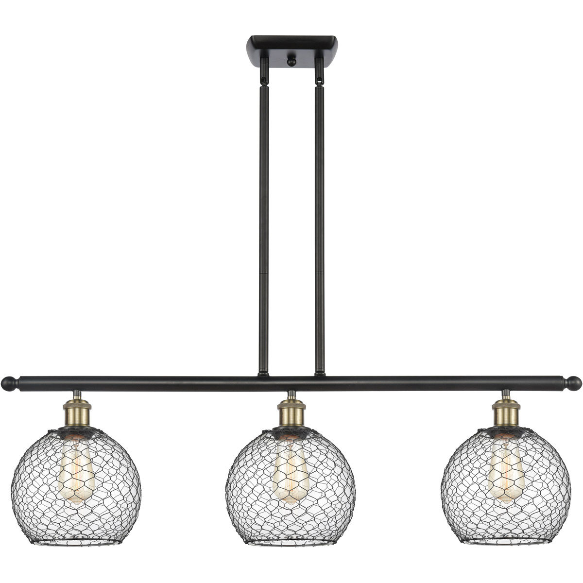 Ballston Farmhouse Chicken Wire 3 Light 36 inch Black Antique Brass Island Light Ceiling Light, Ballston
