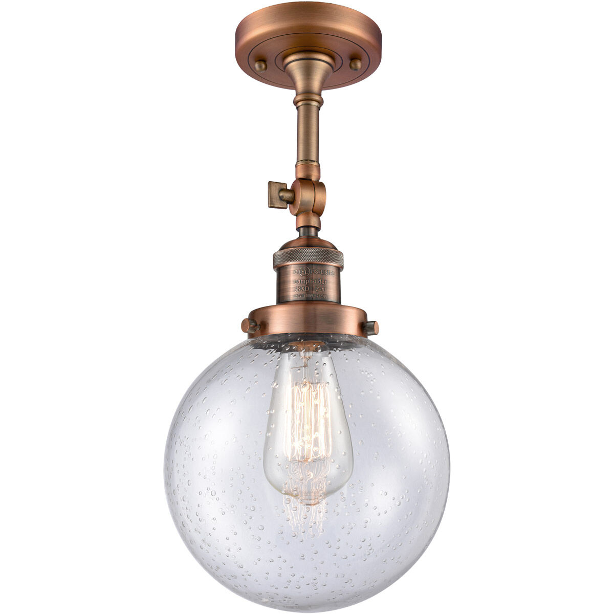 Franklin Restoration Large Beacon LED 8 inch Antique Copper Sconce Wall Light in Seedy Glass, Franklin Restoration