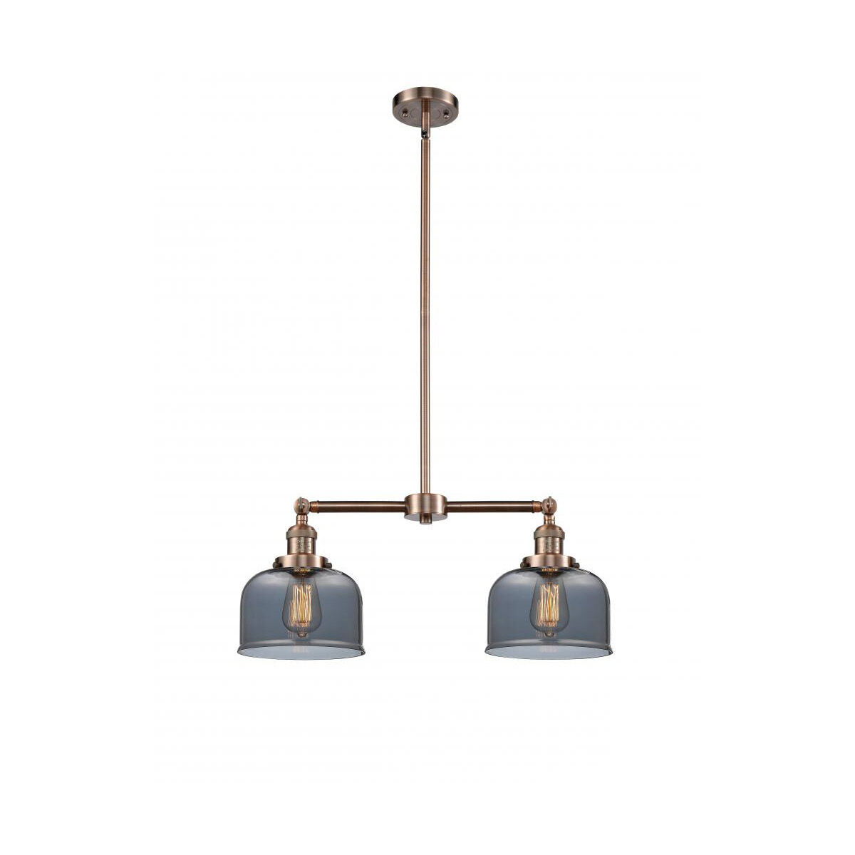 Franklin Restoration Large Bell LED 21 inch Antique Copper Chandelier Ceiling Light in Plated Smoke Glass, Franklin Restoration