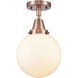 Beacon LED 8 inch Antique Copper Flush Mount Ceiling Light in Matte White Glass