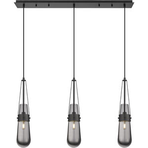 Milan 3 Light 36.13 inch Matte Black Linear Pendant Ceiling Light in Light Smoke Glass