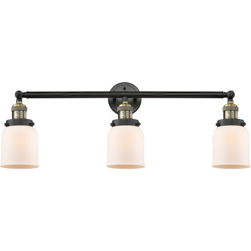 Franklin Restoration Small Bell 3 Light 30 inch Black Antique Brass Bath Vanity Light Wall Light in Matte White Glass, Franklin Restoration