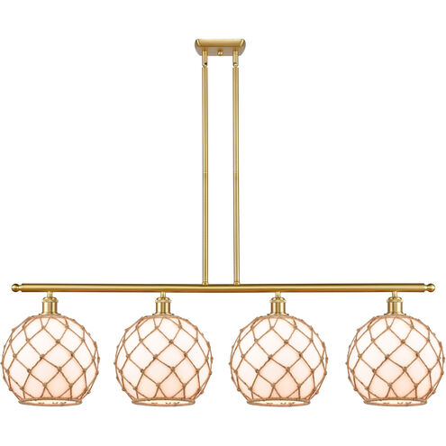 Ballston Large Farmhouse Rope 4 Light 48 inch Satin Gold Island Light Ceiling Light in White Glass with Brown Rope, Ballston
