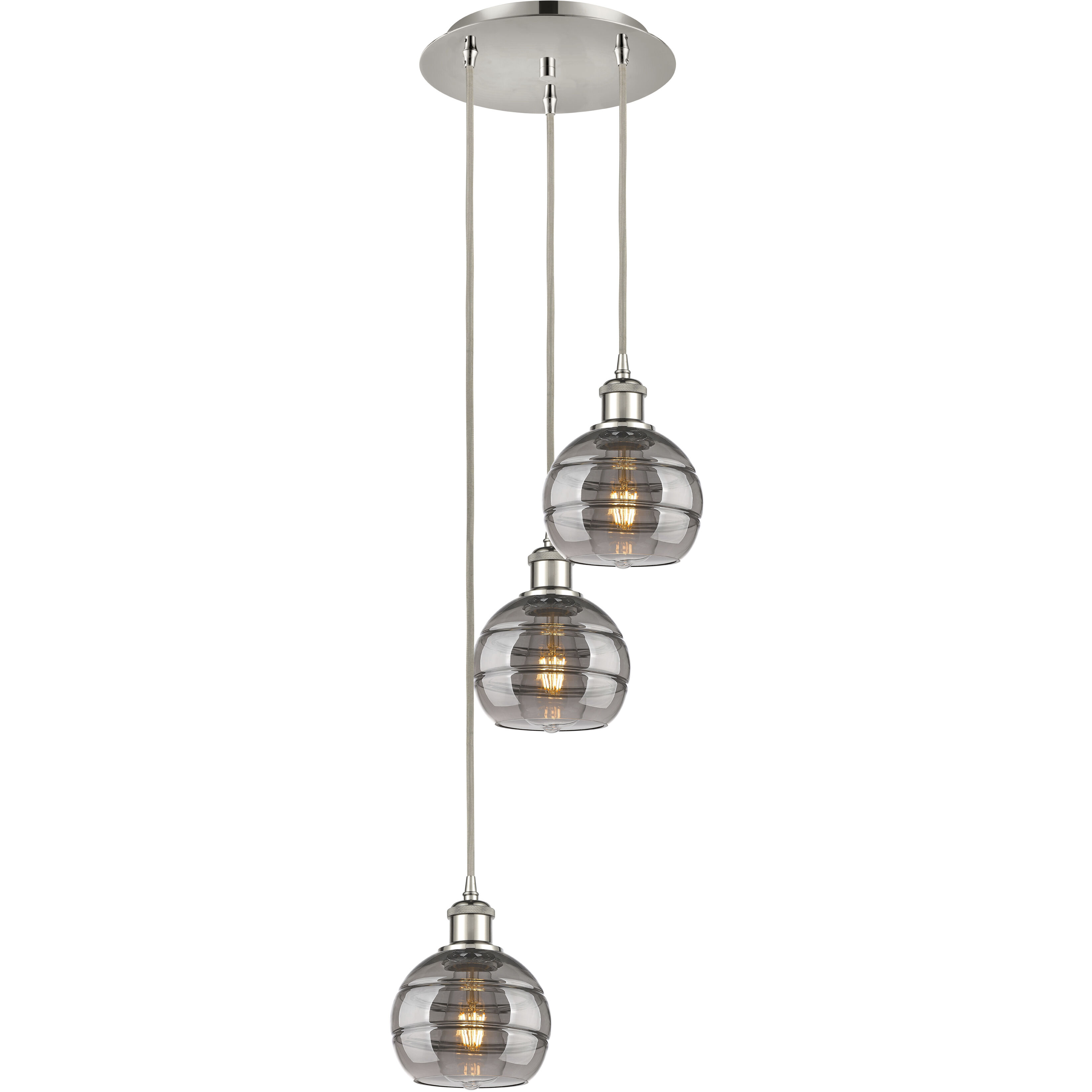 Ballston Rochester 3 Light 12.38 inch Polished Nickel Cord Hung Multi Pendant Ceiling Light
