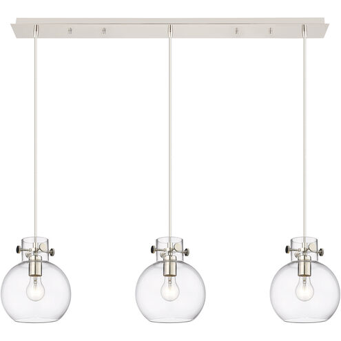 Newton Sphere 3 Light 39.75 inch Polished Nickel Linear Pendant Ceiling Light in Clear Glass