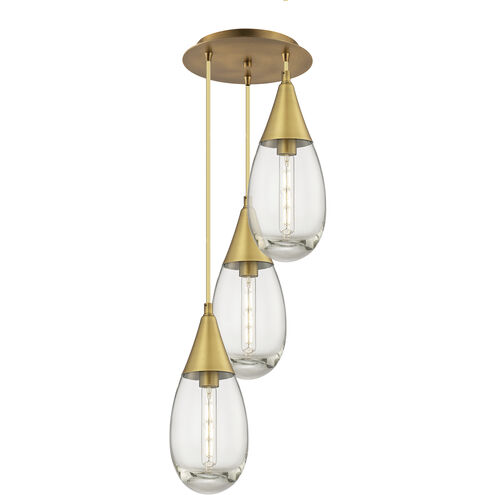 Malone 3 Light 13.5 inch Brushed Brass Multi Pendant Ceiling Light in Clear Glass