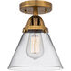 Nouveau 2 Large Cone LED 7.75 inch Brushed Brass Semi-Flush Mount Ceiling Light in Clear Glass