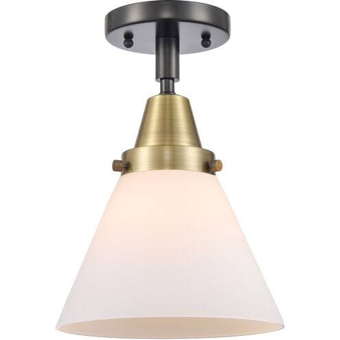 Franklin Restoration Large Cone 1 Light 8 inch Black Antique Brass and Matte Black Flush Mount Ceiling Light in Matte White Glass