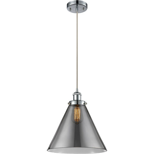 Ballston X-Large Cone LED 8 inch Polished Chrome Mini Pendant Ceiling Light in Plated Smoke Glass