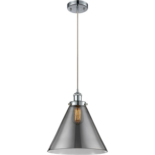 Ballston X-Large Cone LED 8 inch Polished Chrome Mini Pendant Ceiling Light in Plated Smoke Glass, Black Textured