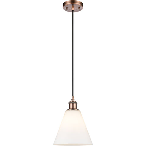 Ballston Cone LED 8 inch Antique Copper Mini Pendant Ceiling Light in Matte White Glass