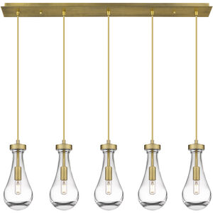 Owego Linear Pendant Ceiling Light in Brushed Brass, Clear Glass