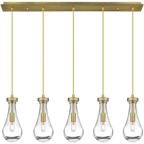 Owego 5 Light 36.88 inch Brushed Brass Linear Pendant Ceiling Light in Clear Glass