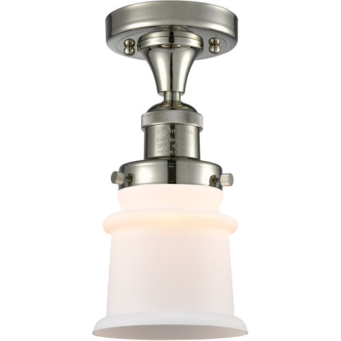 Franklin Restoration Small Canton LED 6 inch Polished Nickel Semi-Flush Mount Ceiling Light in Matte White Glass, Franklin Restoration