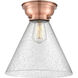 Aditi X-Large Cone LED 12 inch Antique Copper Flush Mount Ceiling Light in Seedy Glass, Aditi