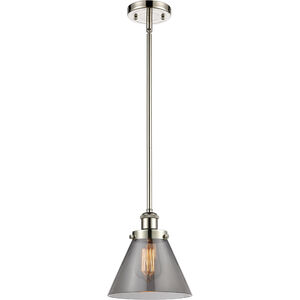 Ballston Large Cone LED 8 inch Polished Nickel Pendant Ceiling Light in Plated Smoke Glass