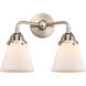 Nouveau 2 Small Cone LED 14.25 inch Brushed Satin Nickel Bath Vanity Light Wall Light in Matte White Glass