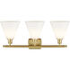 Ballston Ballston Cone 3 Light 28 inch Satin Gold Bath Vanity Light Wall Light in Matte White Glass
