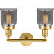 Franklin Restoration Small Bell 2 Light 16 inch Satin Gold Bath Vanity Light Wall Light in Light Smoke Glass, Franklin Restoration
