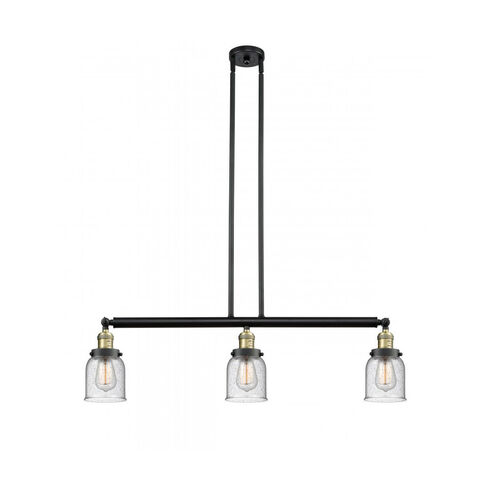 Franklin Restoration Small Bell 3 Light 38 inch Black Antique Brass Island Light Ceiling Light in Seedy Glass, Franklin Restoration