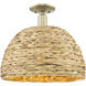 Arcadia Woven Rattan 1 Light 15.75 inch Antique Brass Semi-Flush Mount Ceiling Light